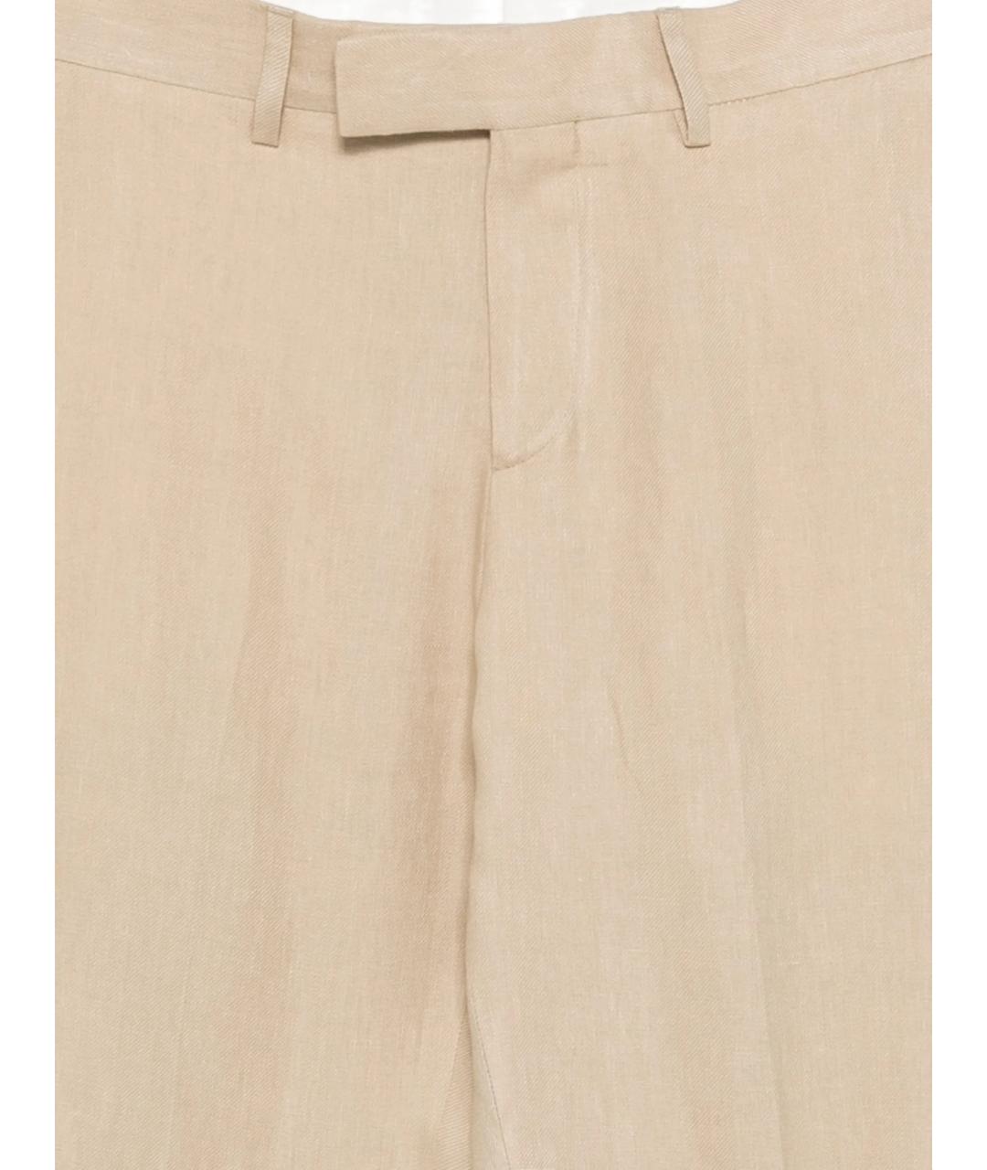 LARDINI Бежевые льняные повседневные брюки, фото 3