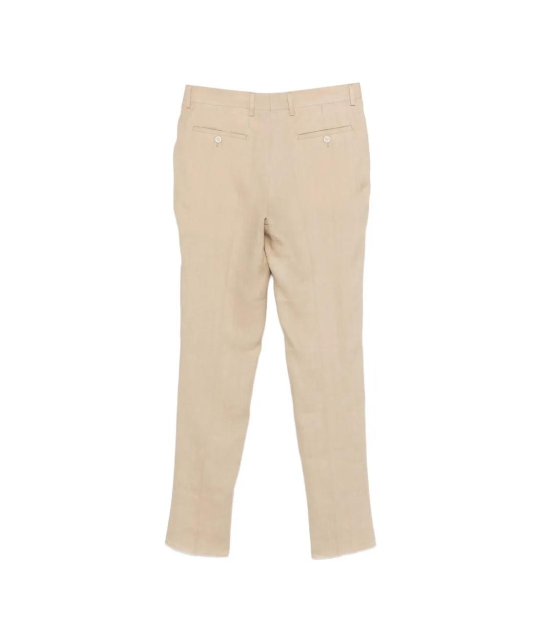 LARDINI Бежевые льняные повседневные брюки, фото 2