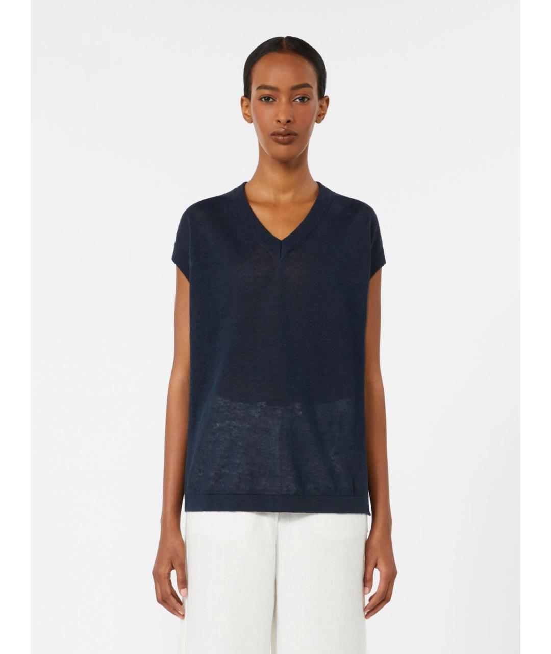 'S MAX MARA Темно-синяя льняная жилетка, фото 3