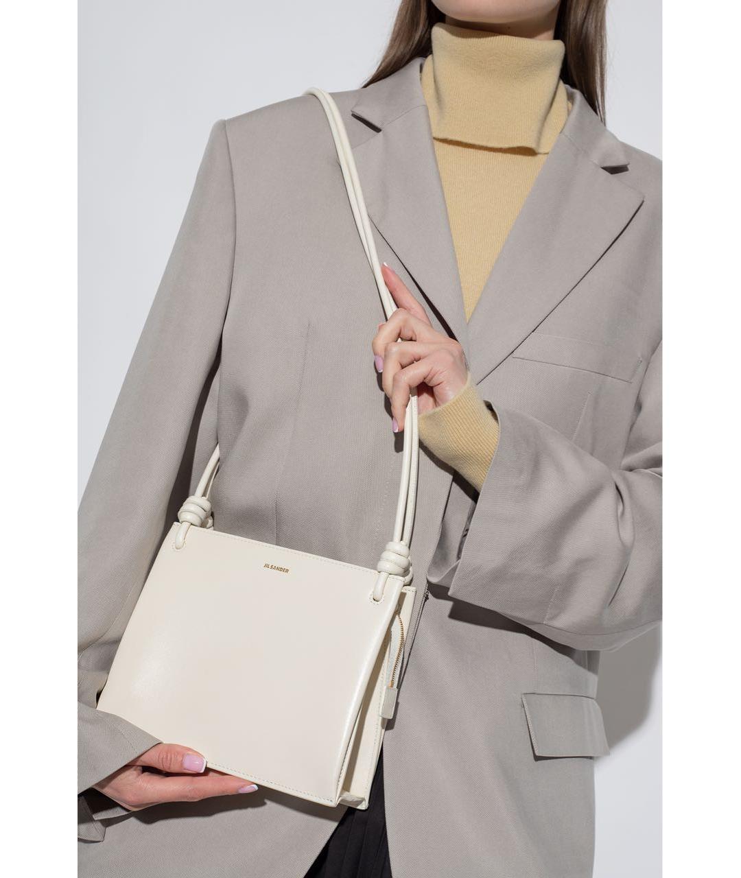 JIL SANDER Белая кожаная сумка через плечо, фото 3