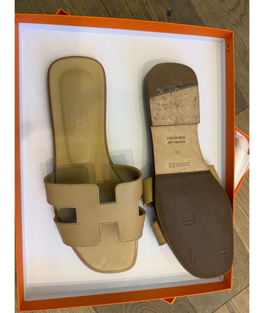 HERMES Бежевые кожаные сандалии, фото 2