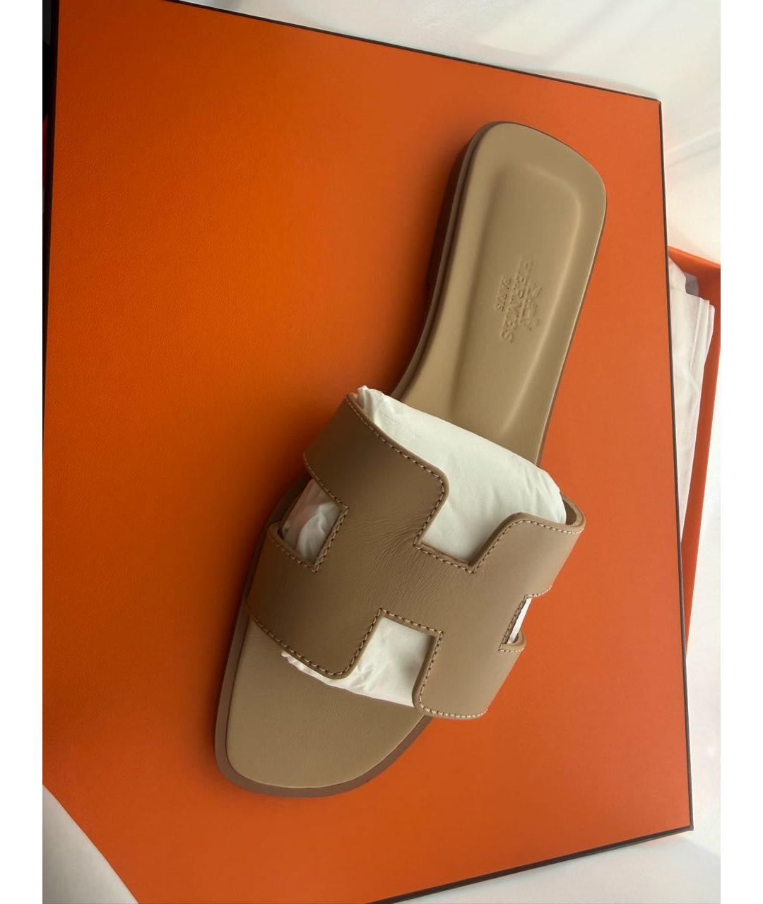 HERMES Бежевые кожаные сандалии, фото 4