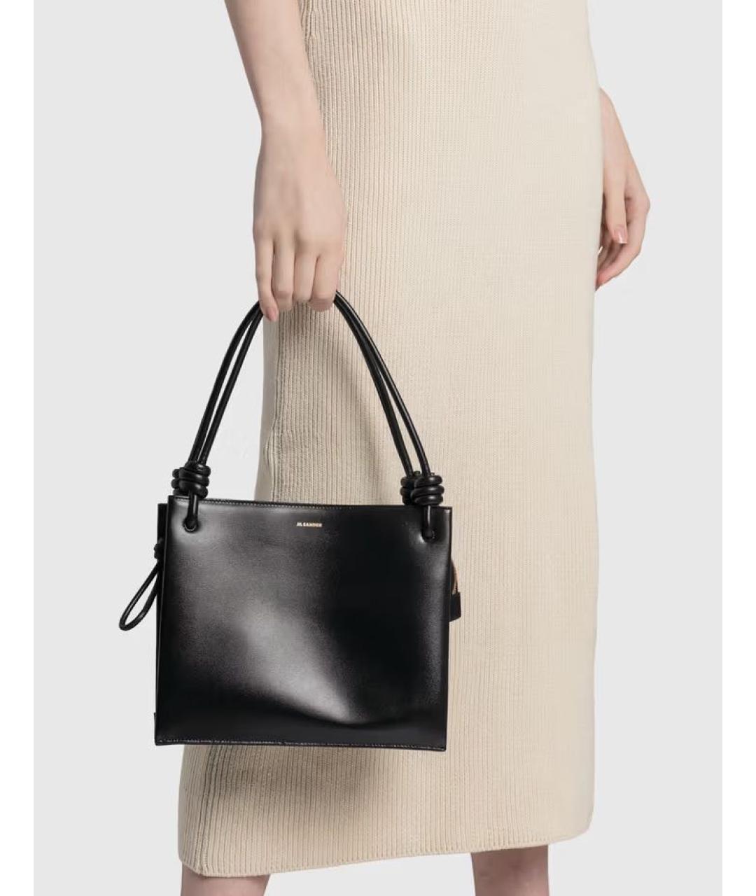 JIL SANDER Черная кожаная сумка тоут, фото 3