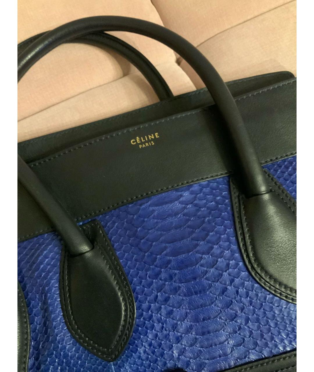 CELINE Синяя сумка с короткими ручками из экзотической кожи, фото 3