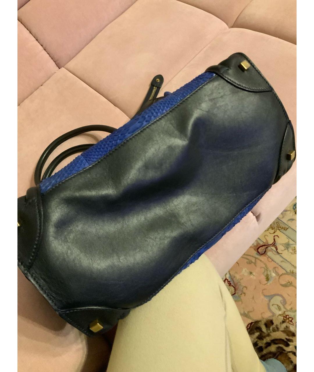 CELINE Синяя сумка с короткими ручками из экзотической кожи, фото 2