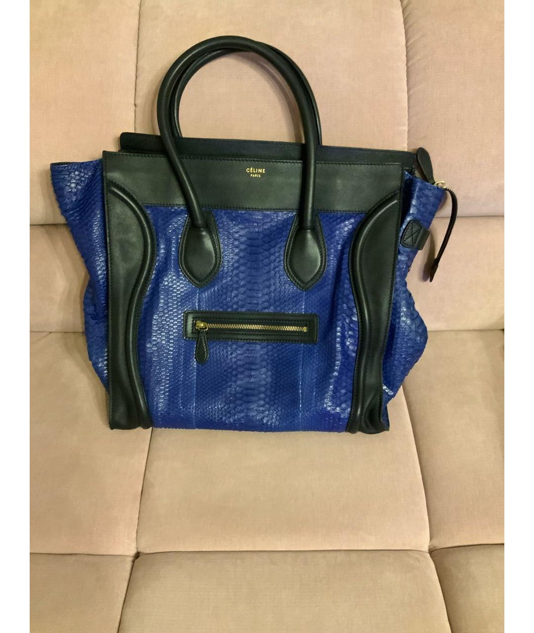 CELINE Синяя сумка с короткими ручками из экзотической кожи, фото 4