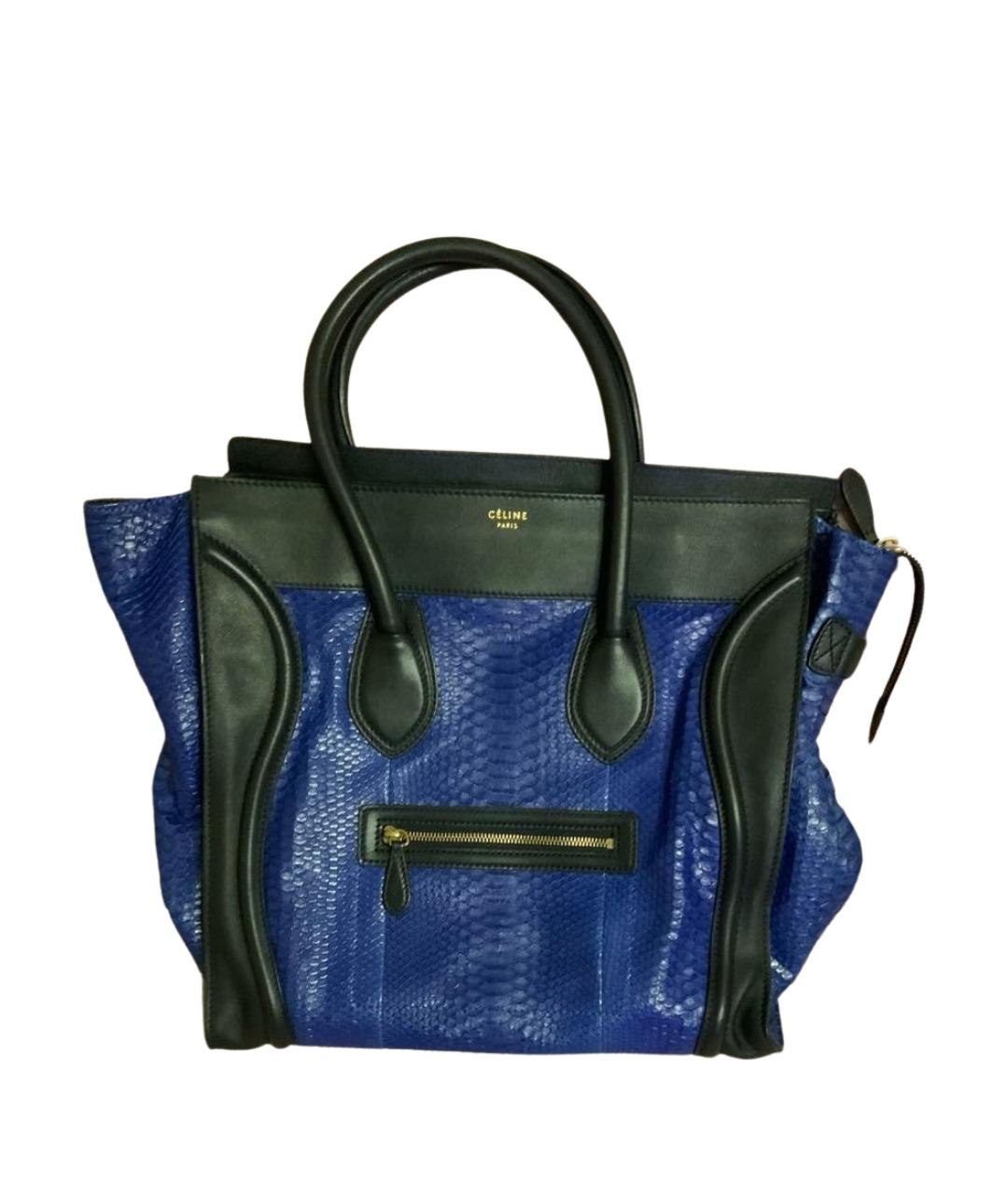 CELINE Синяя сумка с короткими ручками из экзотической кожи, фото 1