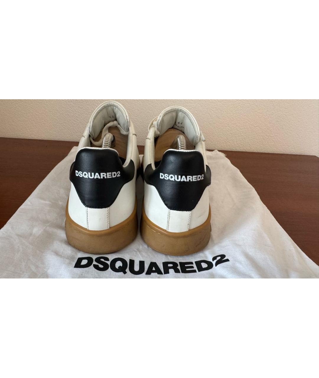 DSQUARED2 Белые кожаные низкие кроссовки / кеды, фото 4