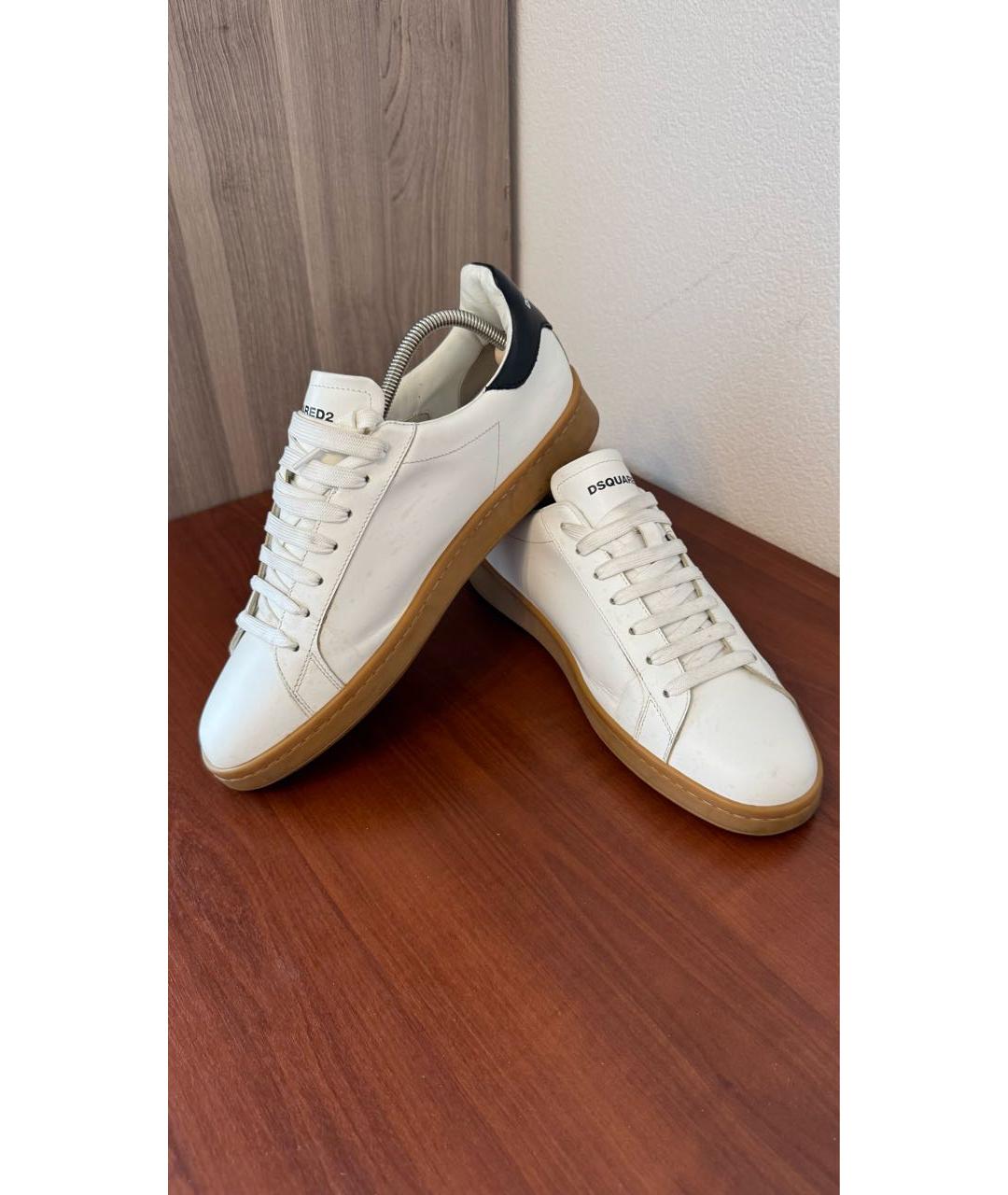 DSQUARED2 Белые кожаные низкие кроссовки / кеды, фото 2
