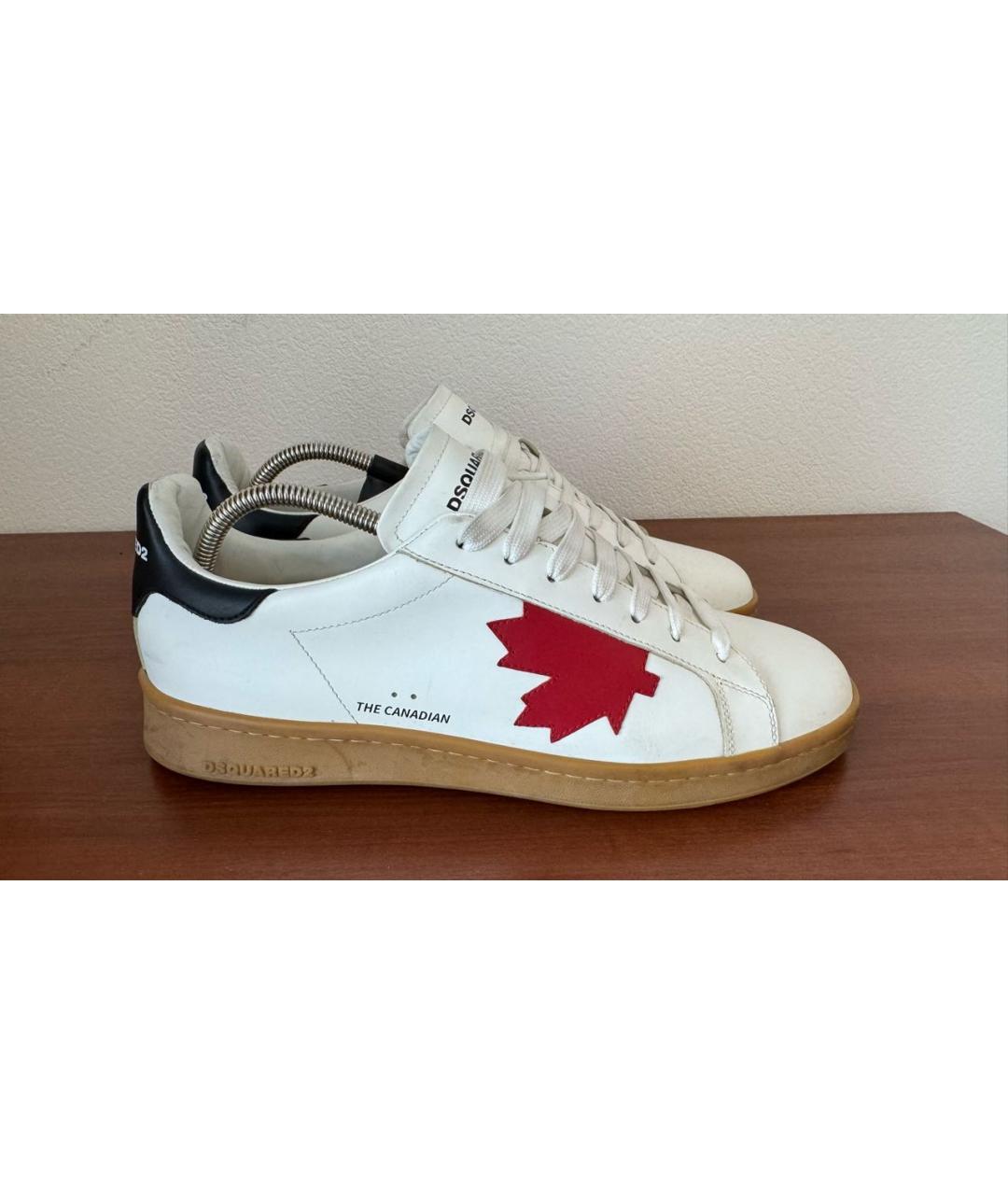 DSQUARED2 Белые кожаные низкие кроссовки / кеды, фото 8