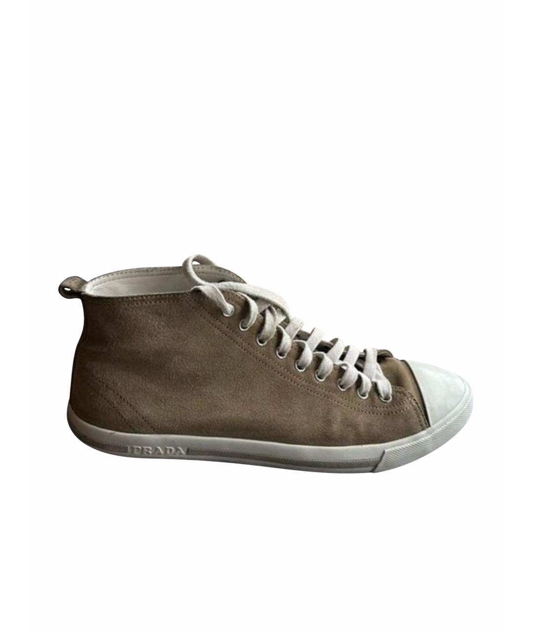 PRADA Бежевые замшевые высокие кроссовки / кеды, фото 1