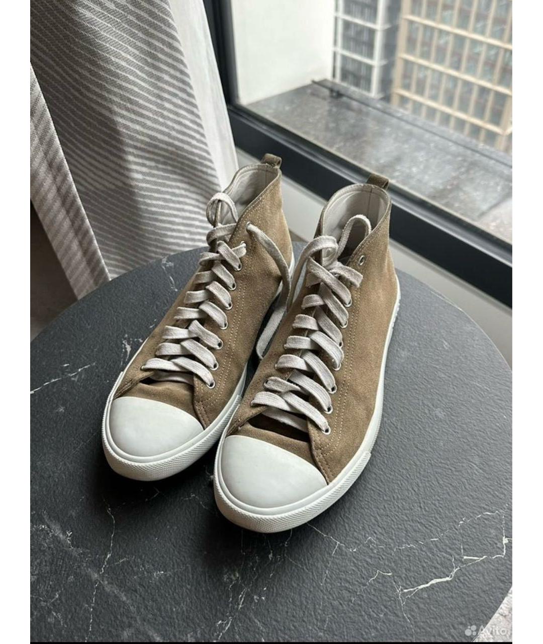 PRADA Бежевые замшевые высокие кроссовки / кеды, фото 3