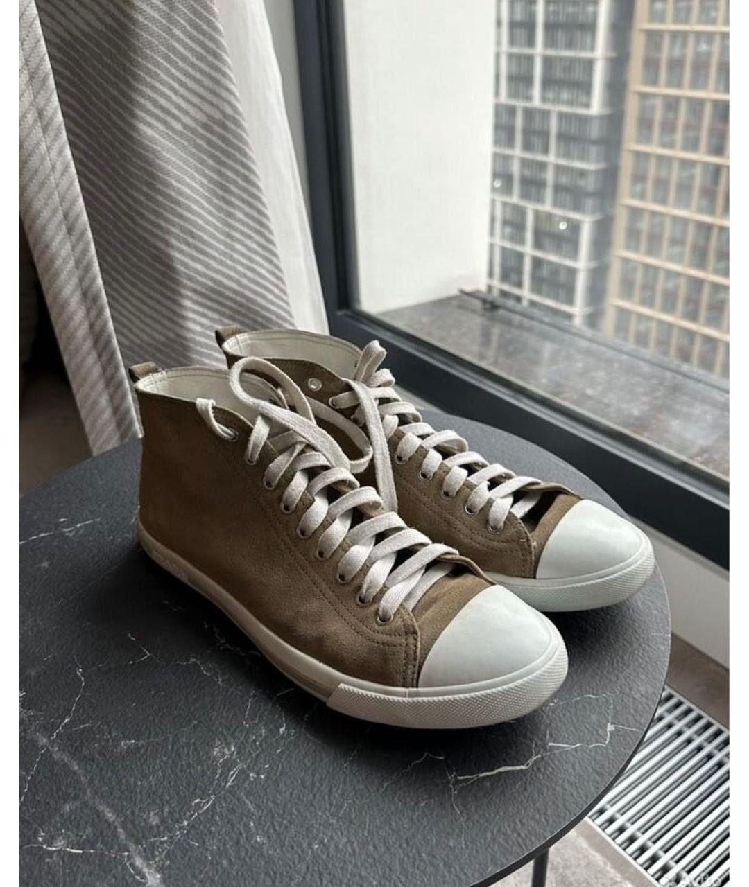 PRADA Бежевые замшевые высокие кроссовки / кеды, фото 2