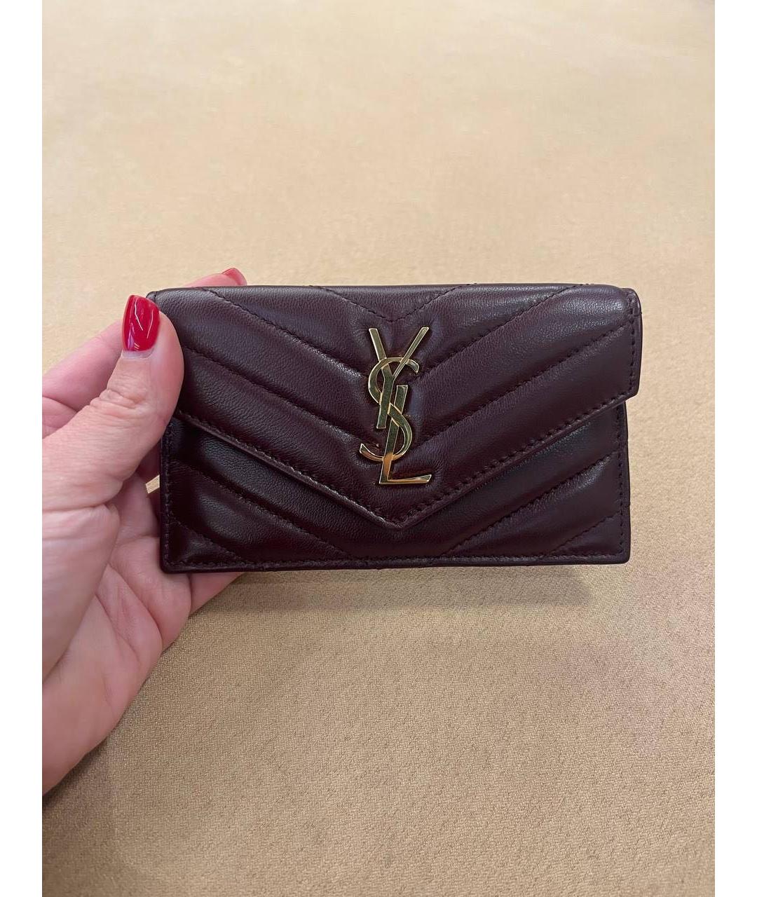 SAINT LAURENT Бордовый кожаный кардхолдер, фото 2