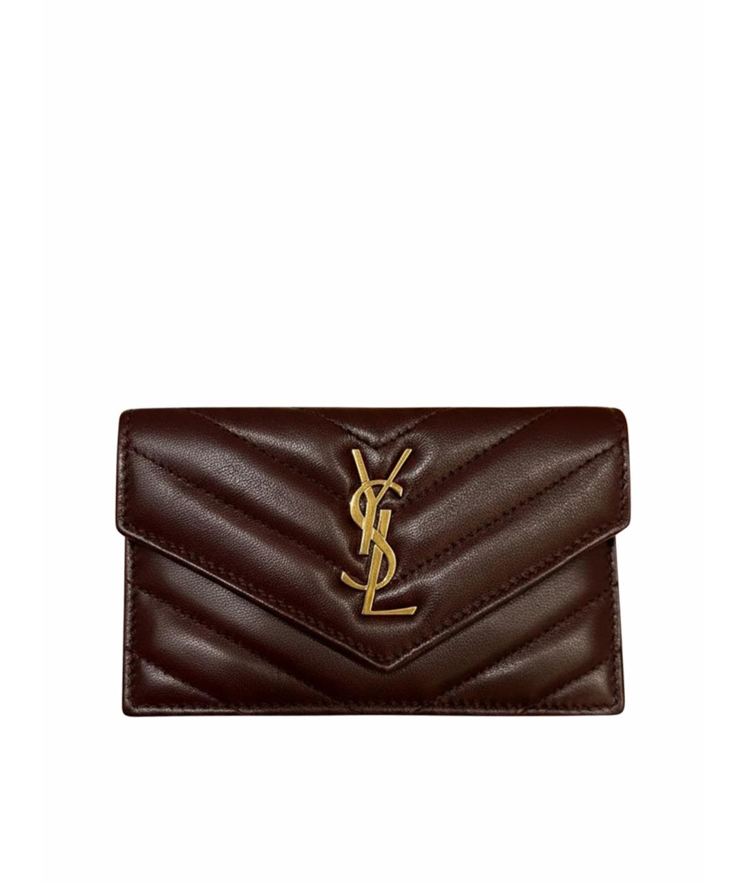 SAINT LAURENT Бордовый кожаный кардхолдер, фото 1