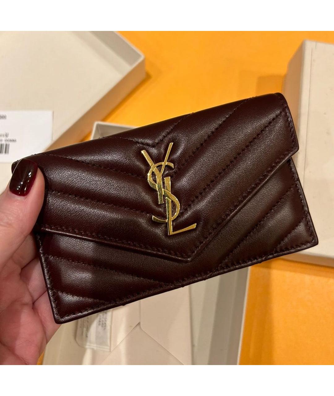 SAINT LAURENT Бордовый кожаный кардхолдер, фото 3