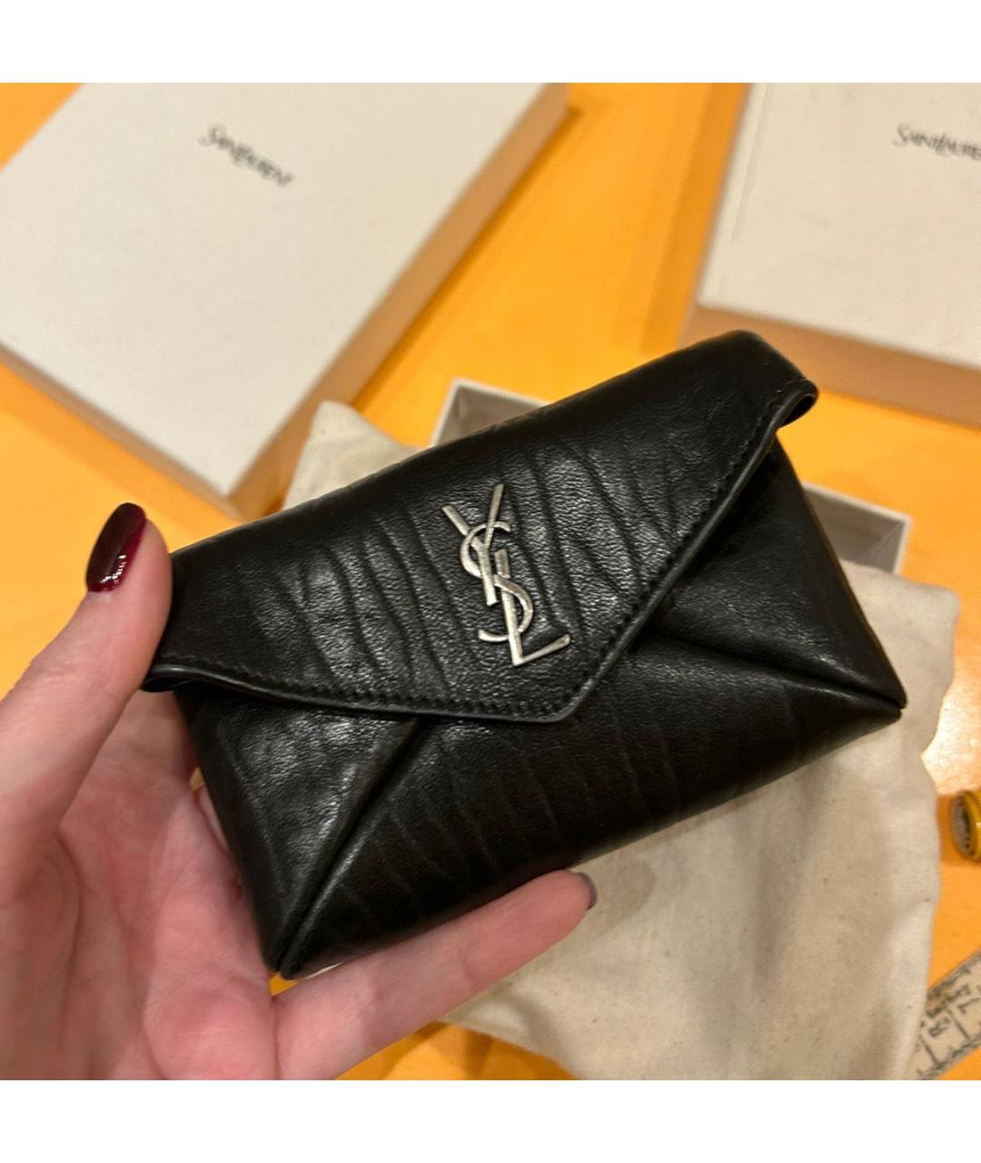 SAINT LAURENT Черный кожаный кардхолдер, фото 3