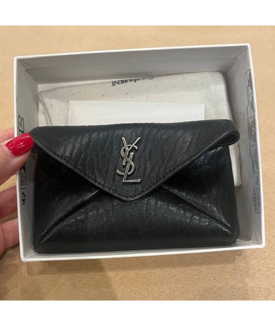 SAINT LAURENT Черный кожаный кардхолдер, фото 2