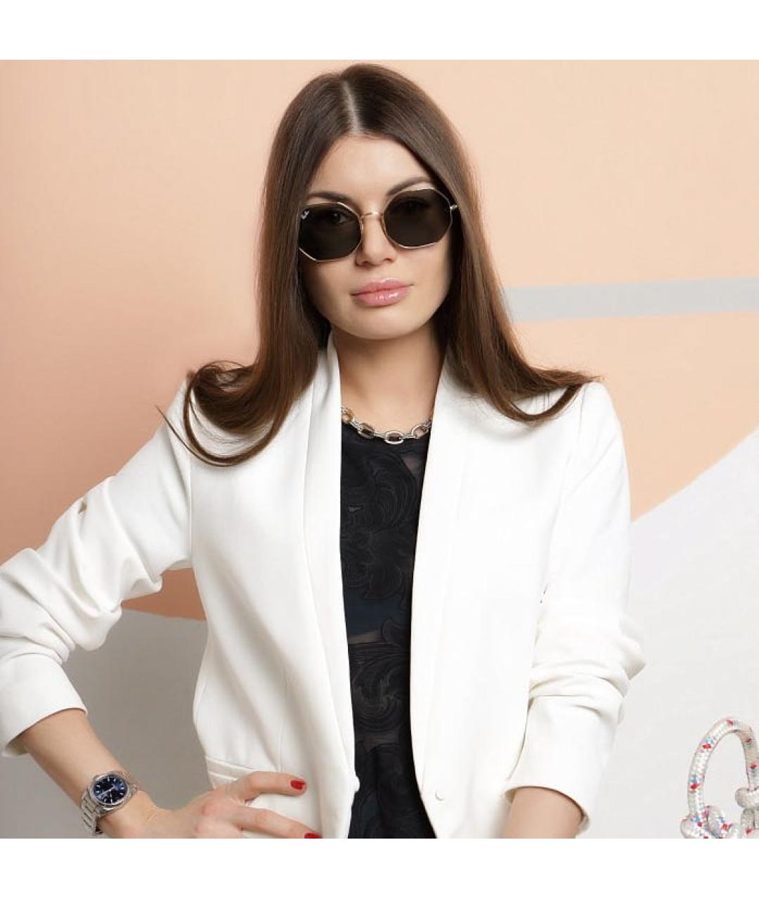 RAY BAN Золотые металлические солнцезащитные очки, фото 7