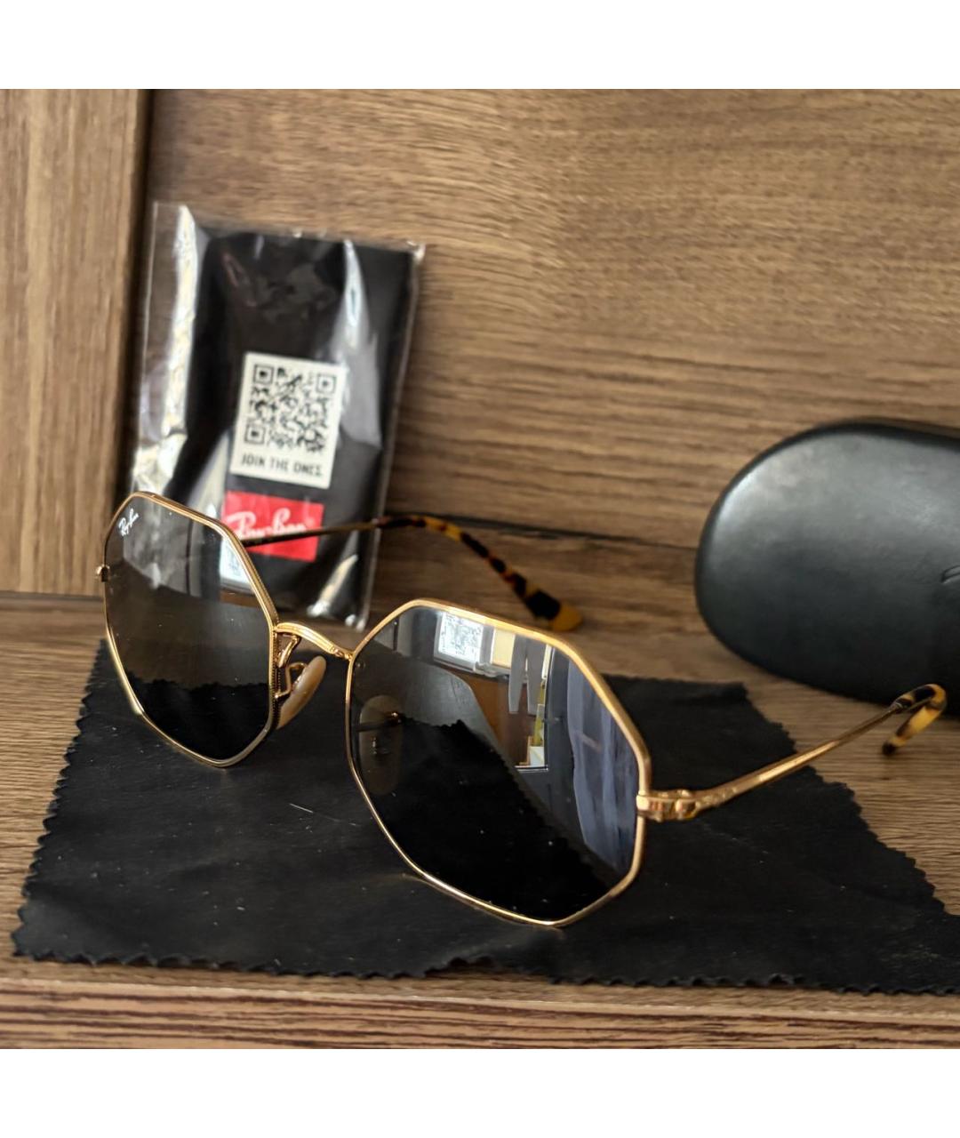 RAY BAN Золотые металлические солнцезащитные очки, фото 3