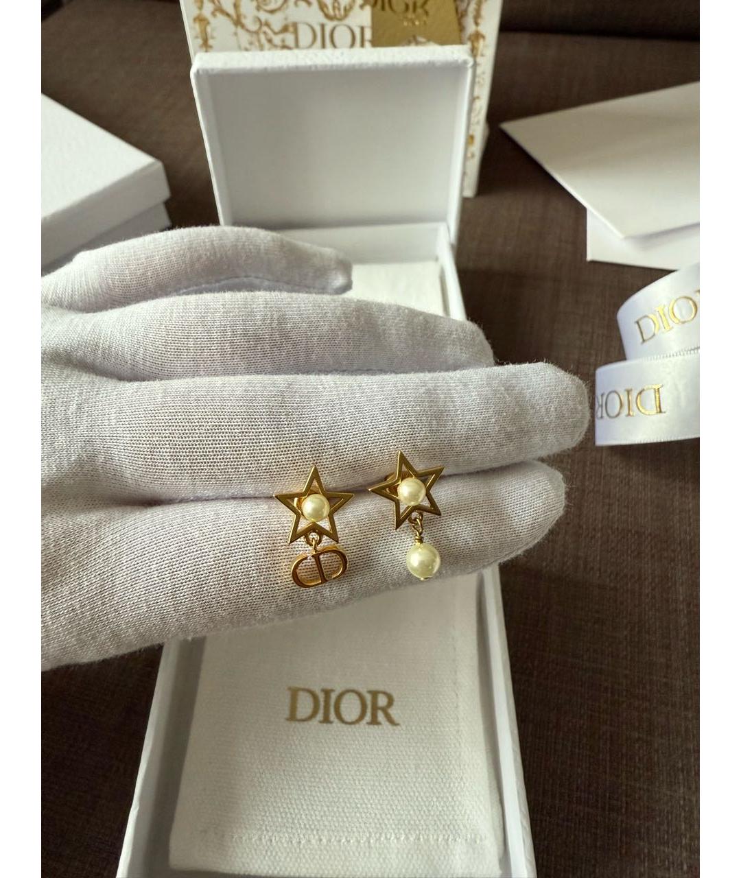 CHRISTIAN DIOR Золотые металлические серьги, фото 5