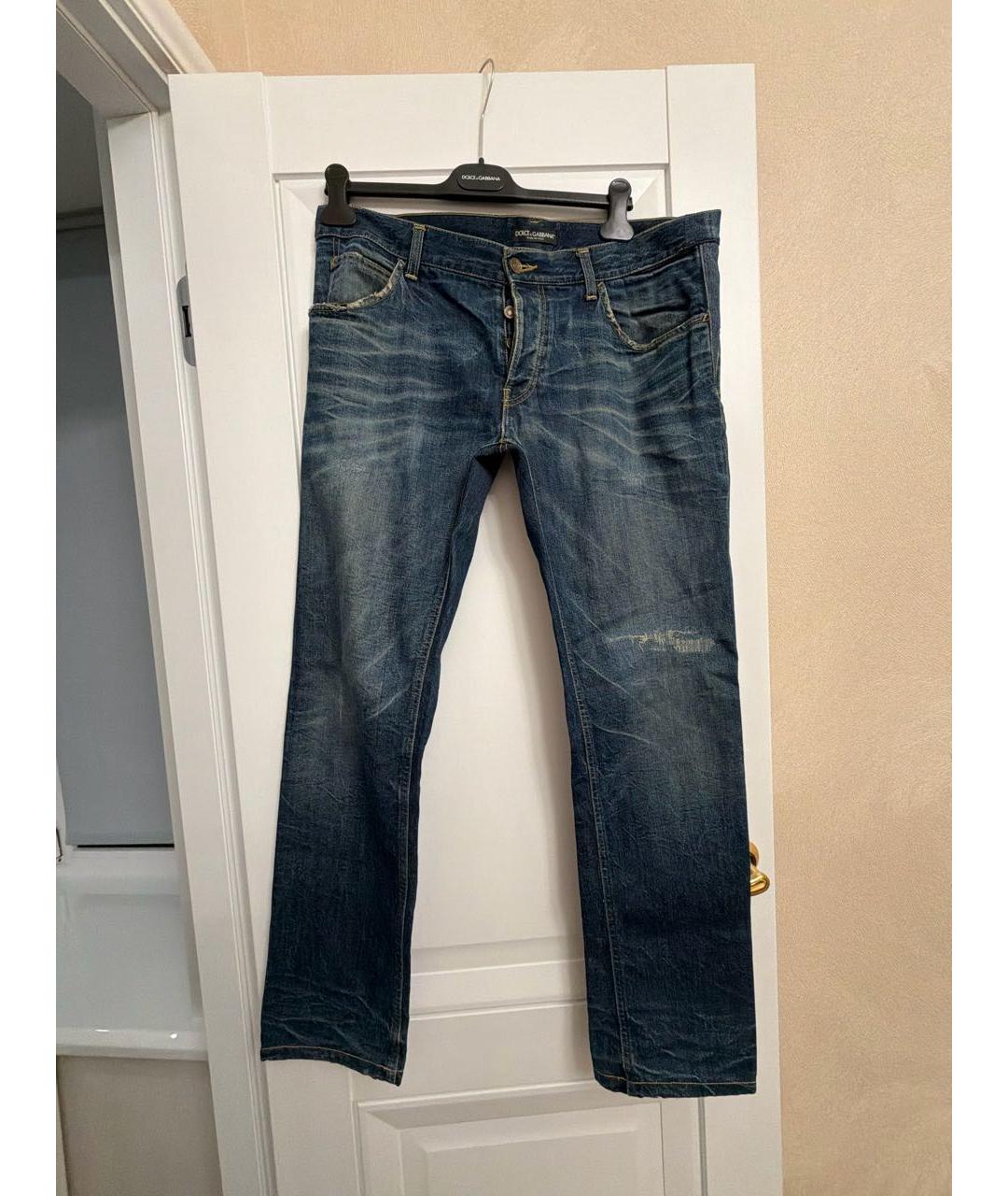 DOLCE&GABBANA Темно-синие хлопковые прямые джинсы, фото 4