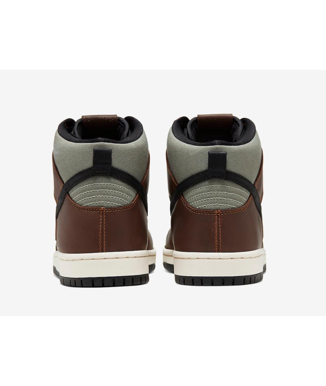 NIKE Коричневые кожаные высокие кроссовки / кеды, фото 4