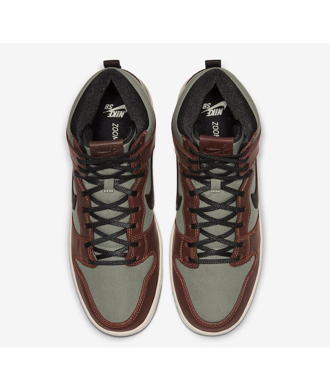 NIKE Коричневые кожаные высокие кроссовки / кеды, фото 3