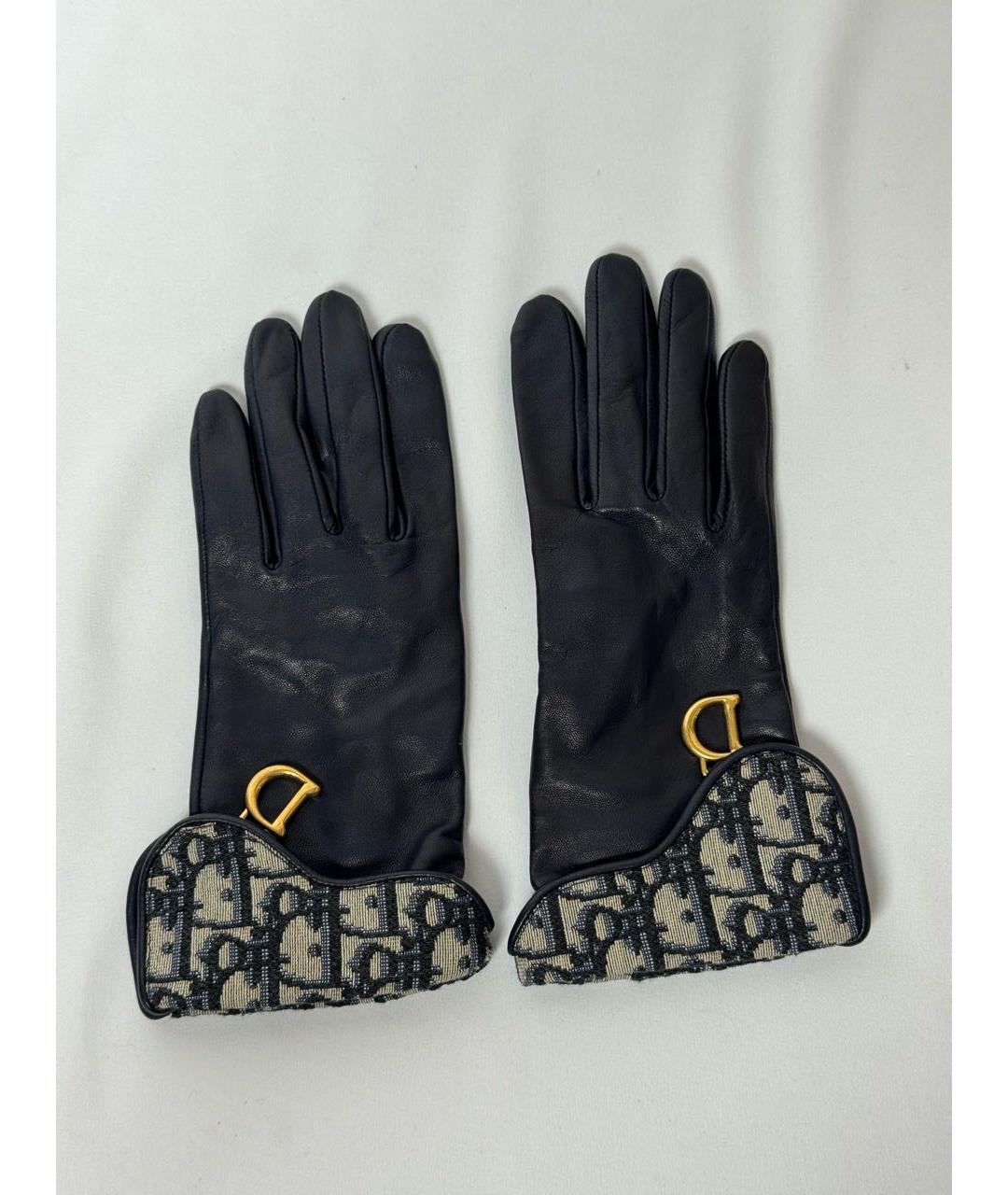 CHRISTIAN DIOR Темно-синие кожаные перчатки, фото 2
