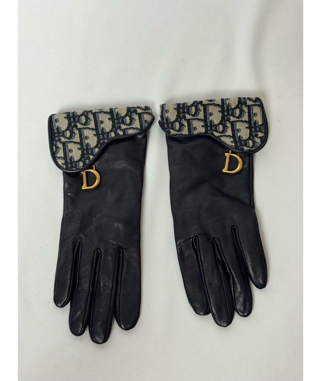 CHRISTIAN DIOR Темно-синие кожаные перчатки, фото 8