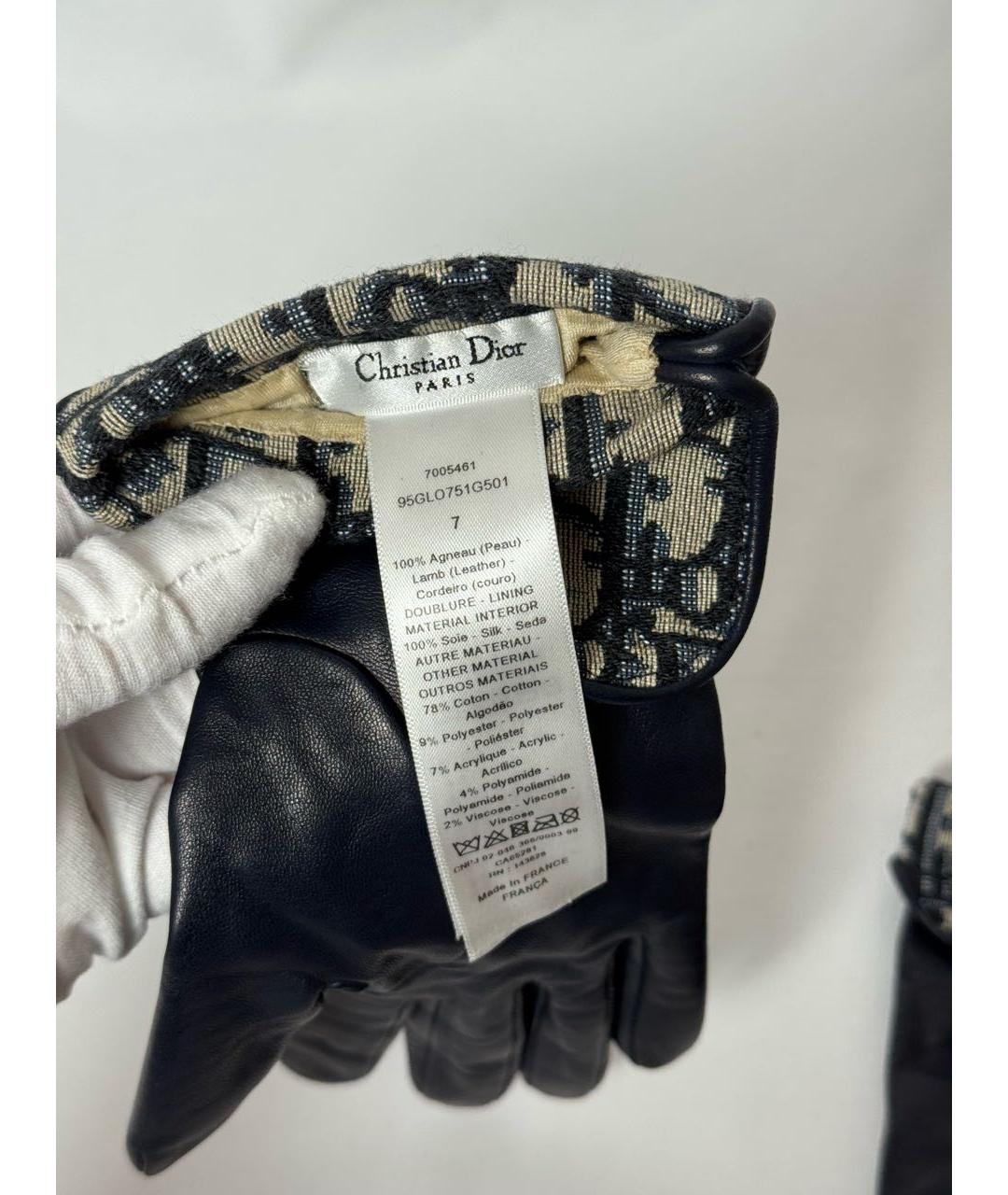 CHRISTIAN DIOR Темно-синие кожаные перчатки, фото 6