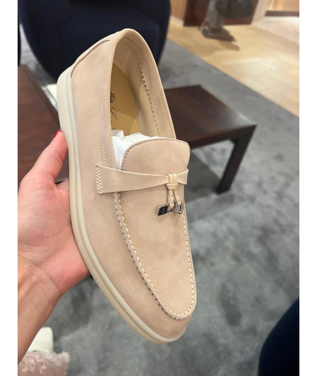 LORO PIANA Бежевые замшевые лоферы, фото 4