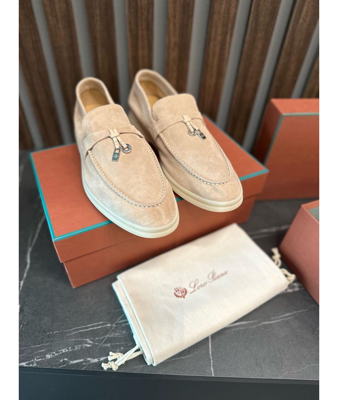 LORO PIANA Бежевые замшевые лоферы, фото 6