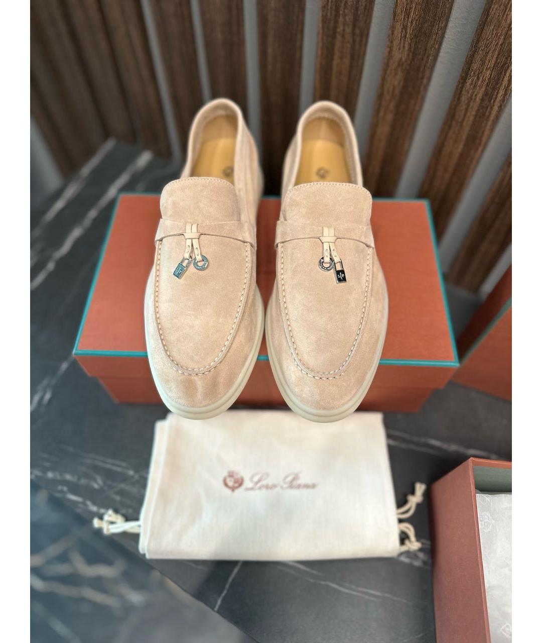 LORO PIANA Бежевые замшевые лоферы, фото 3