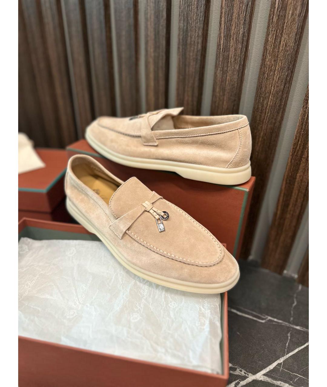 LORO PIANA Бежевые замшевые лоферы, фото 2