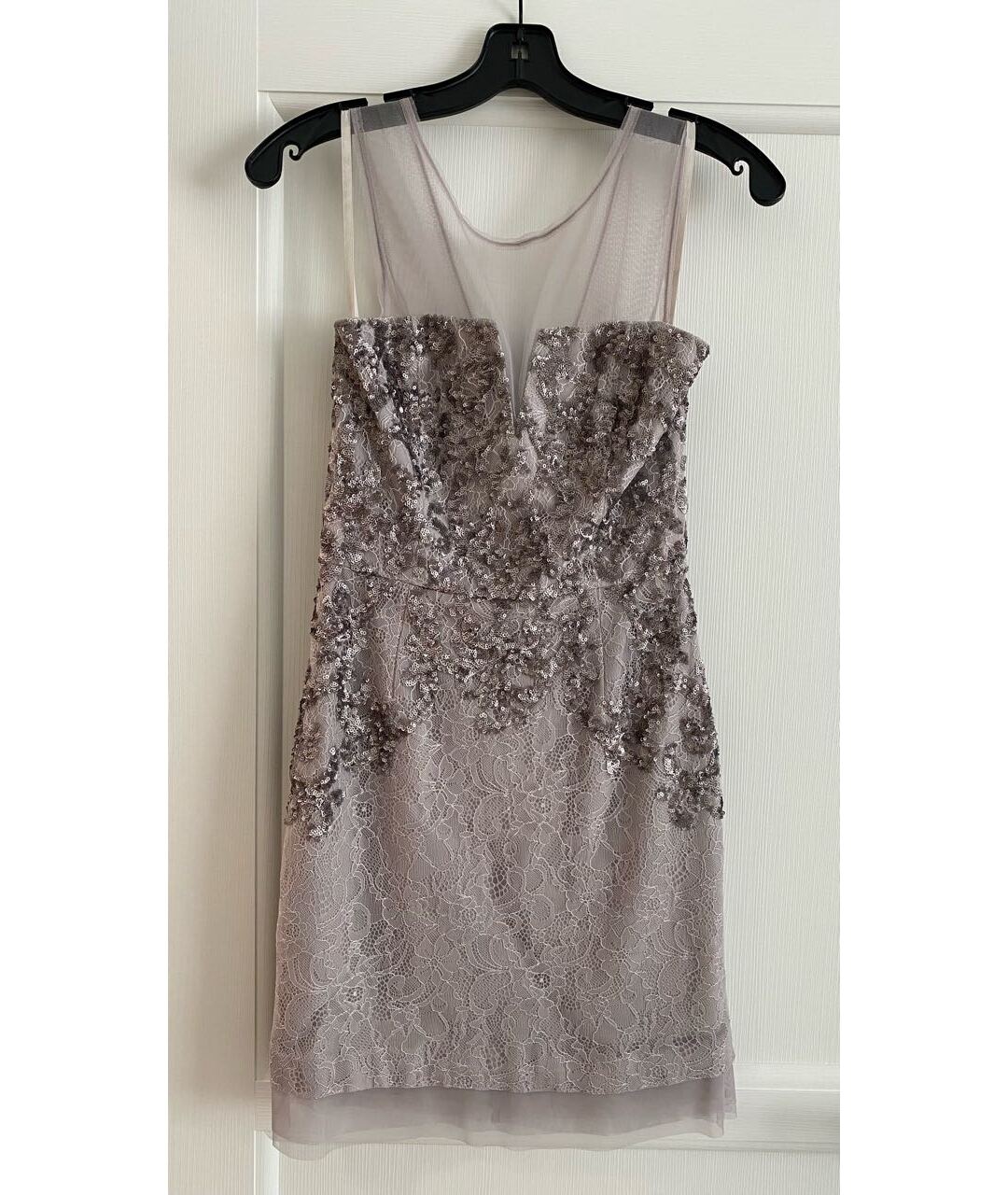 BCBG MAXAZRIA Серое кружевное коктейльное платье, фото 9