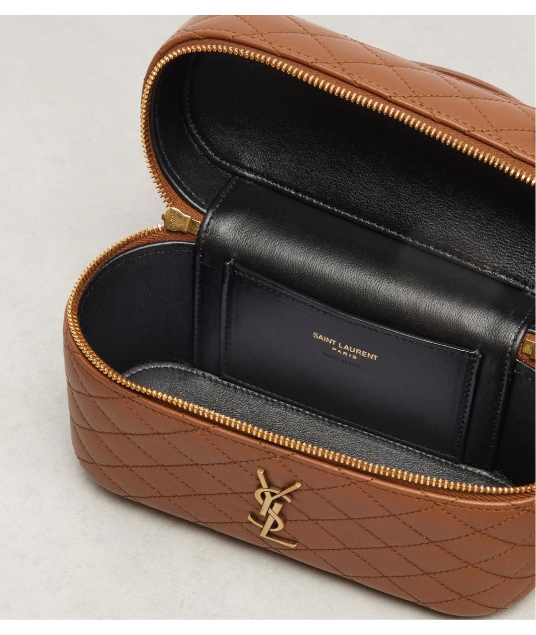 SAINT LAURENT Коричневая кожаная сумка с короткими ручками, фото 5