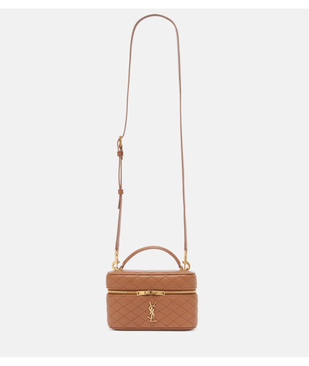 SAINT LAURENT Коричневая кожаная сумка с короткими ручками, фото 7