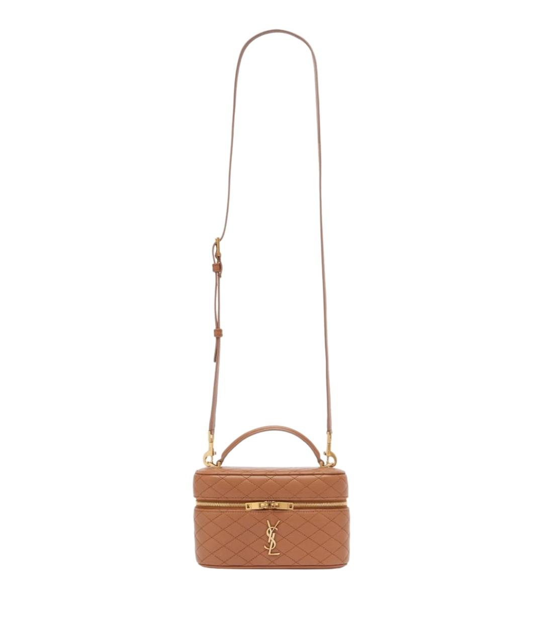 SAINT LAURENT Коричневая кожаная сумка с короткими ручками, фото 1