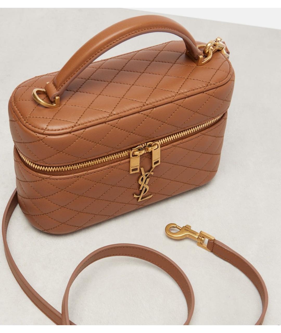 SAINT LAURENT Коричневая кожаная сумка с короткими ручками, фото 4