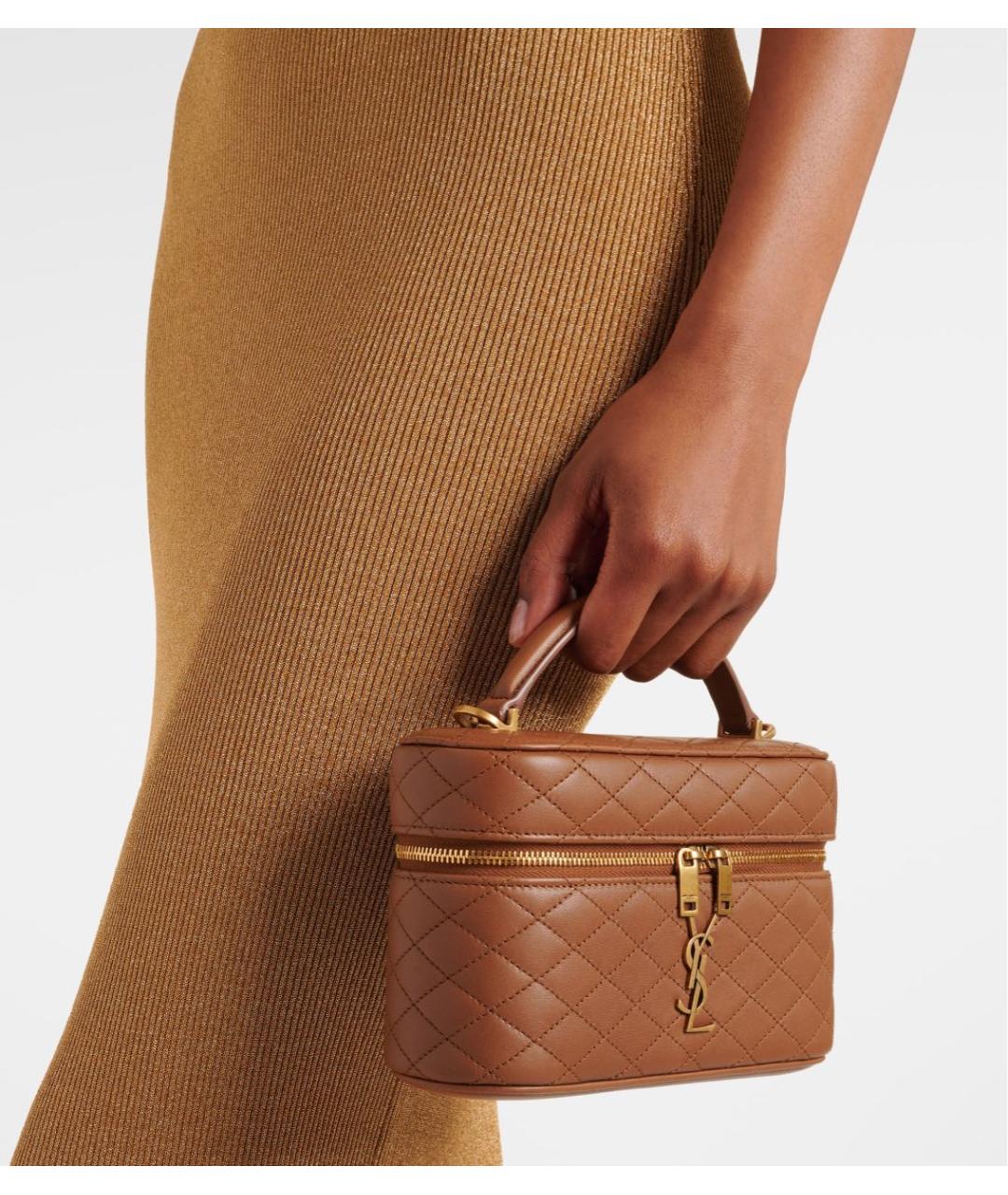 SAINT LAURENT Коричневая кожаная сумка с короткими ручками, фото 2