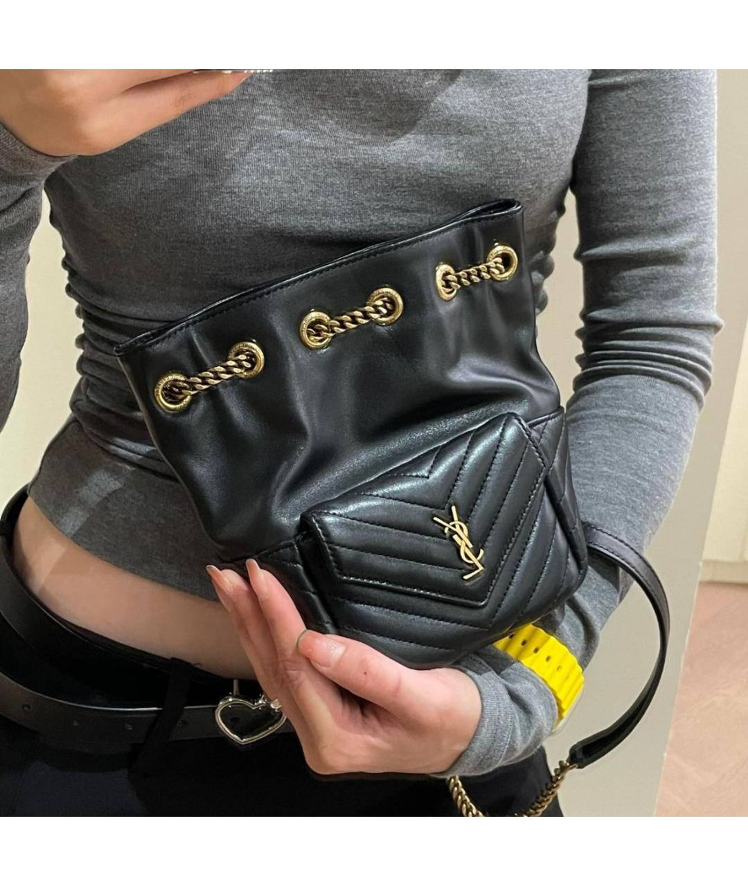 SAINT LAURENT Черная кожаная сумка через плечо, фото 7