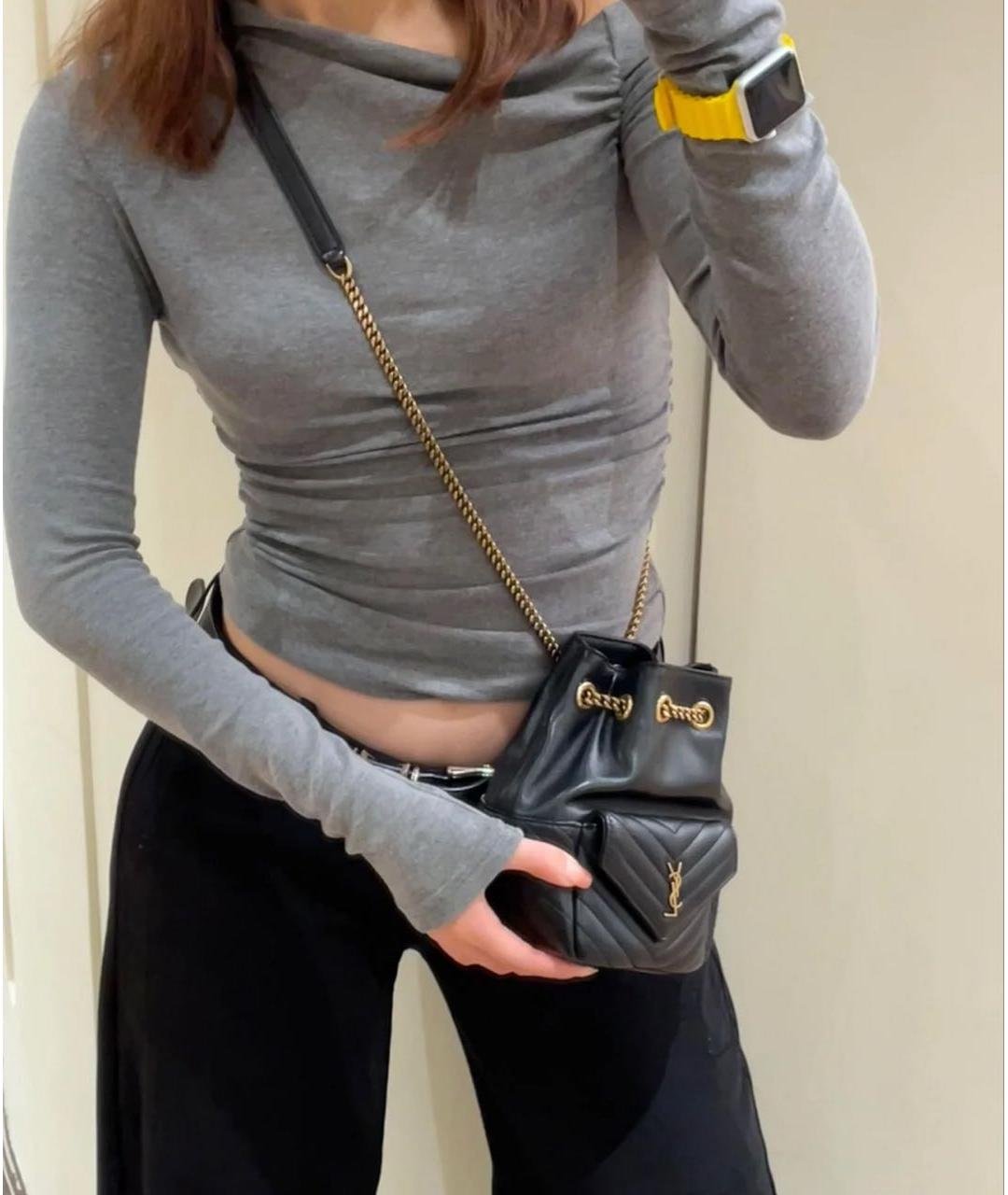 SAINT LAURENT Черная кожаная сумка через плечо, фото 5