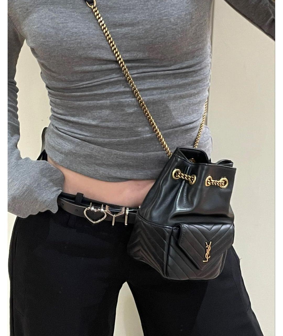 SAINT LAURENT Черная кожаная сумка через плечо, фото 6