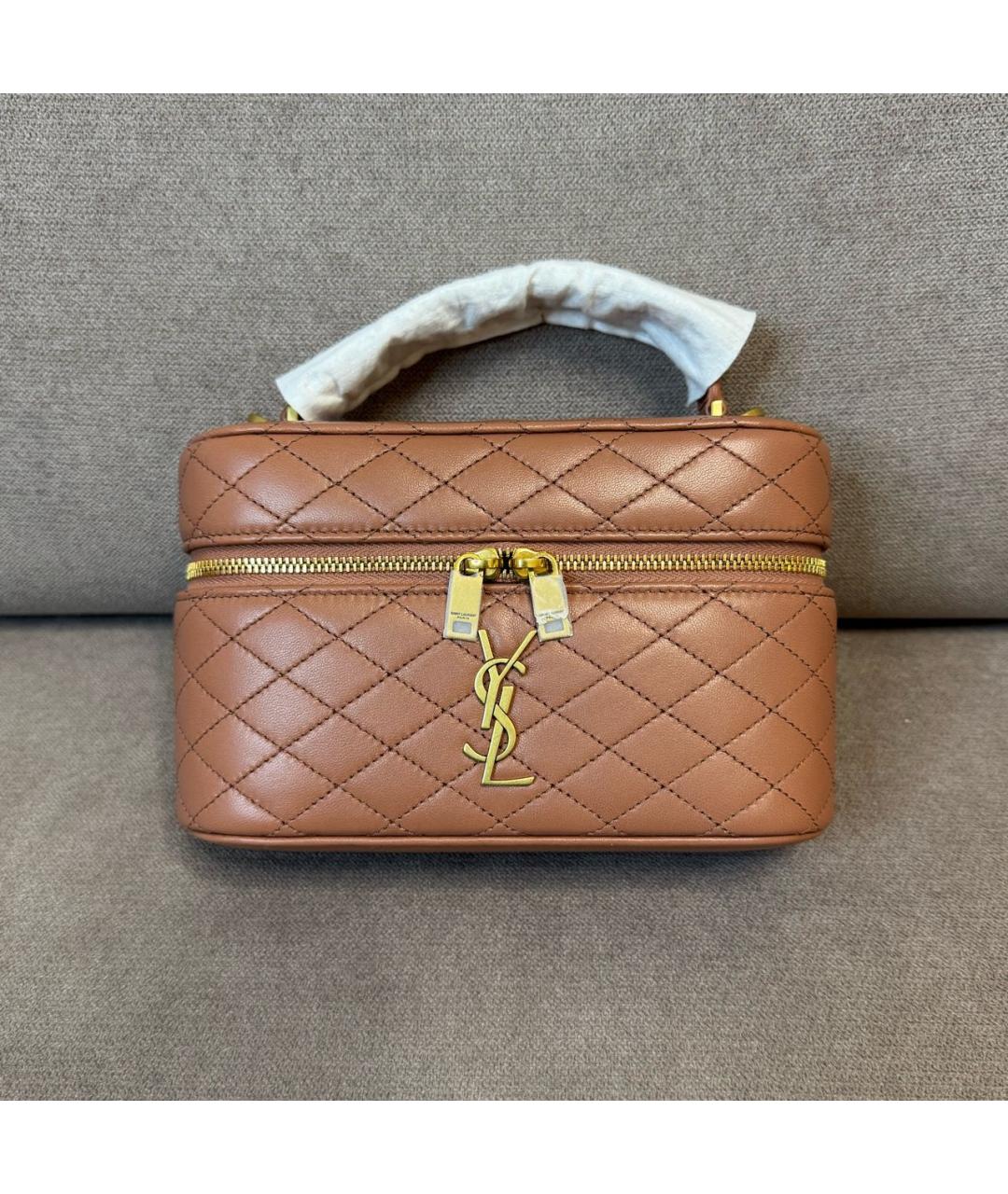 SAINT LAURENT Бежевая кожаная сумка через плечо, фото 2