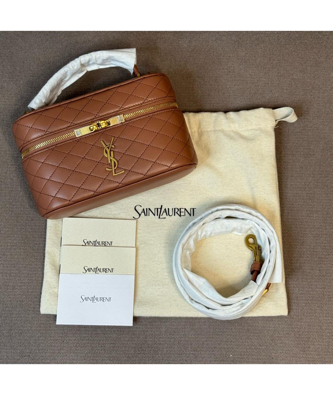 SAINT LAURENT Бежевая кожаная сумка через плечо, фото 8