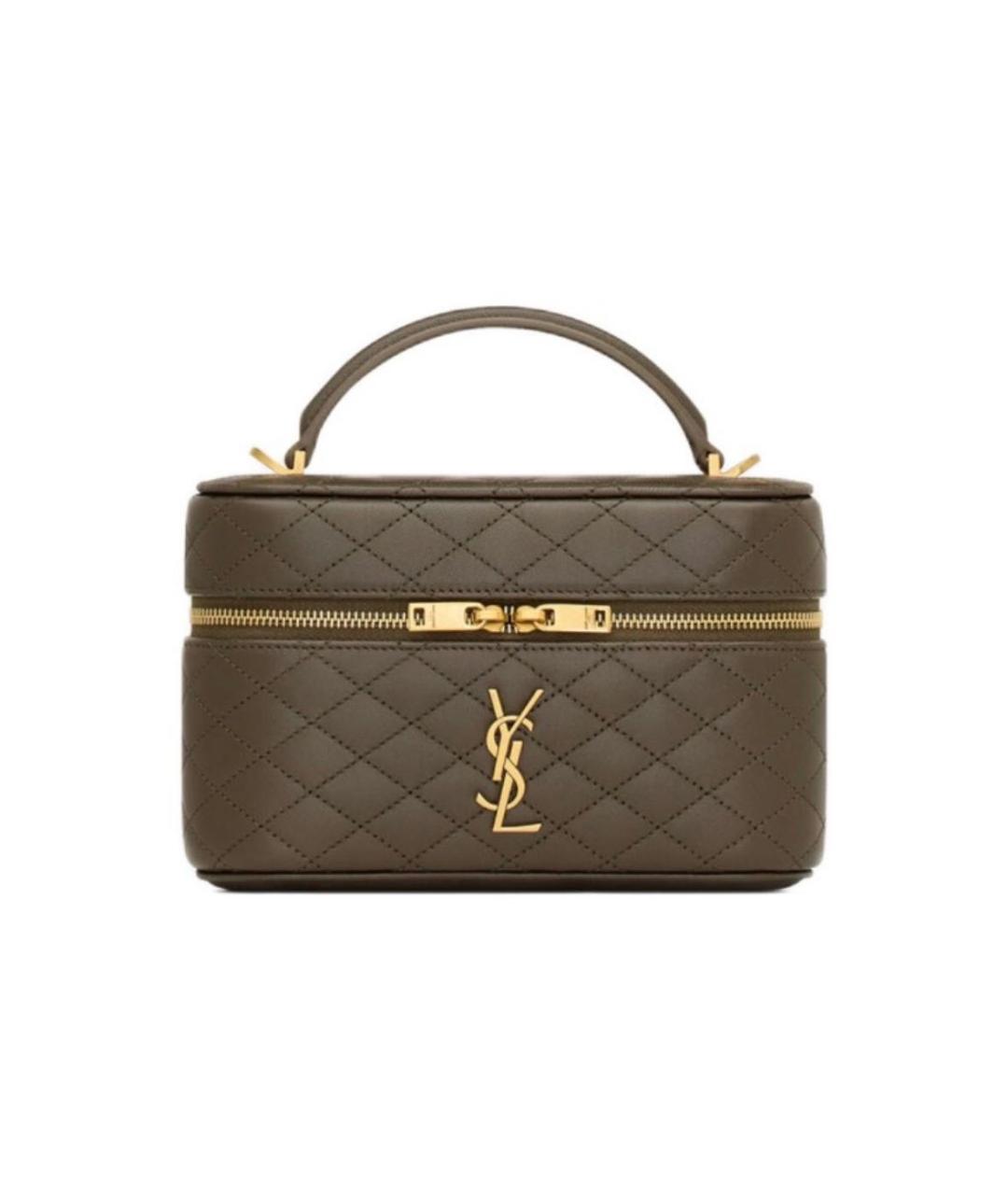 SAINT LAURENT Хаки кожаная сумка с короткими ручками, фото 1