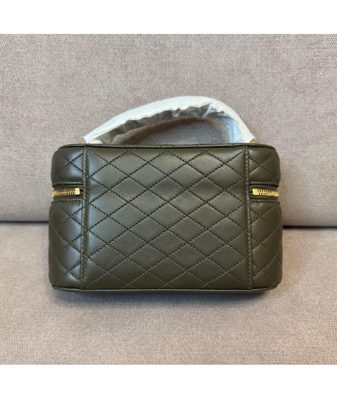 SAINT LAURENT Хаки кожаная сумка с короткими ручками, фото 3