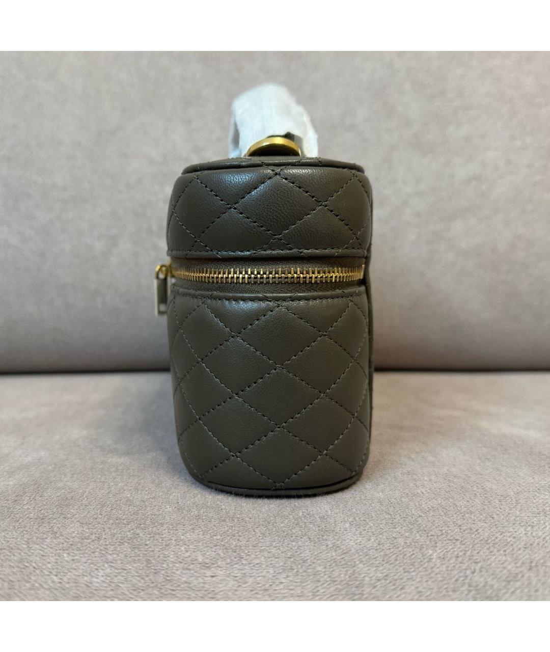 SAINT LAURENT Хаки кожаная сумка с короткими ручками, фото 4