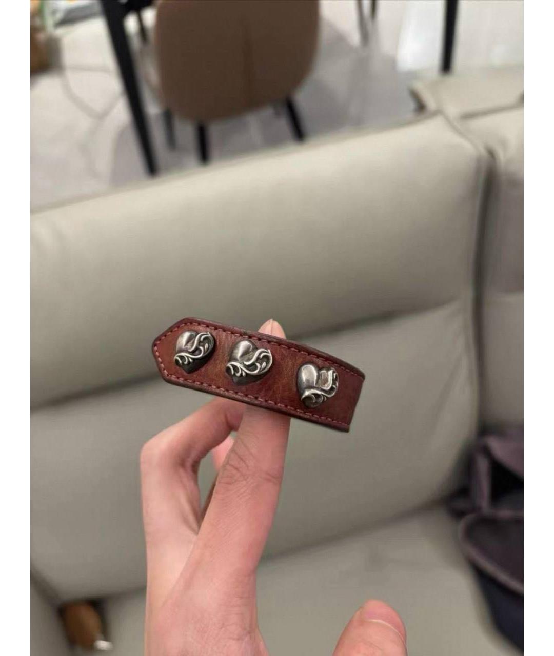 CHROME HEARTS Бордовый кожаный браслет, фото 5